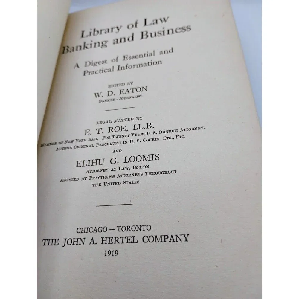 Vintage Library Of Law Banking And Business W D Eaton John Hertel Co Book Roe